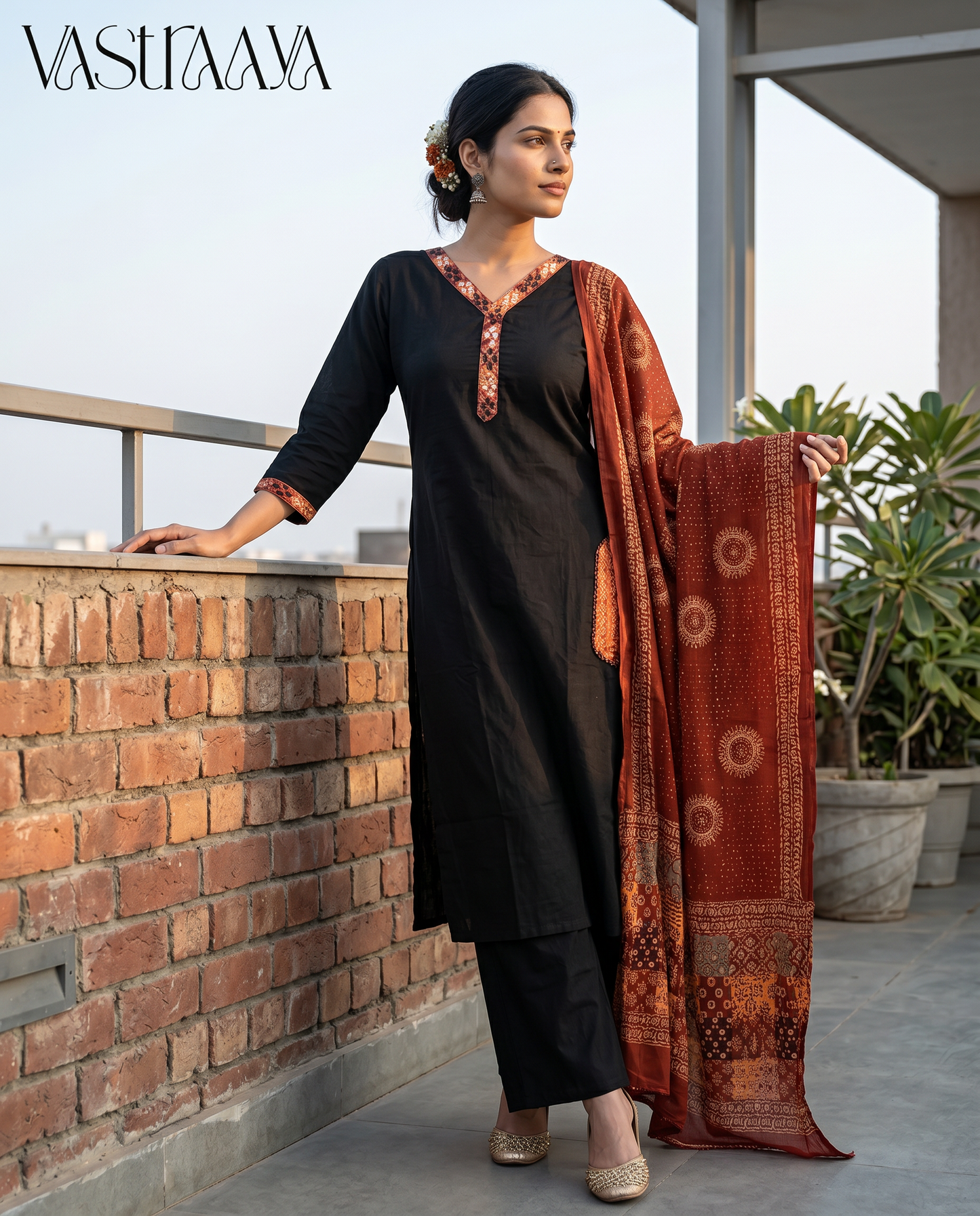 Classic Black & Rust Ethnic Kurta Set