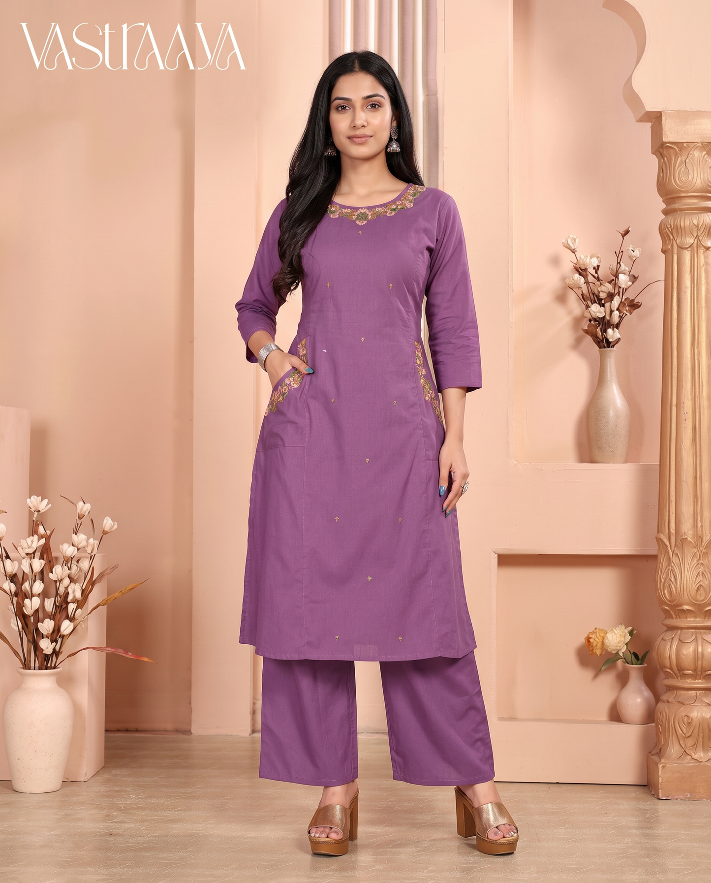 Lavender Pure Cotton Ethnic Co-Ord Set
