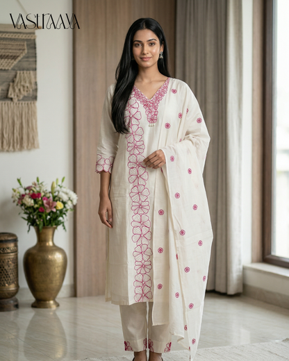 3 pcs Hand Work Embroidery Kurta Pant Set