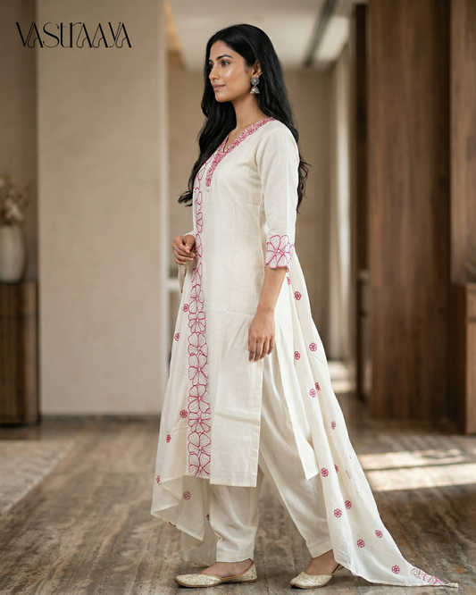 3 pcs Hand Work Embroidery Kurta Pant Set