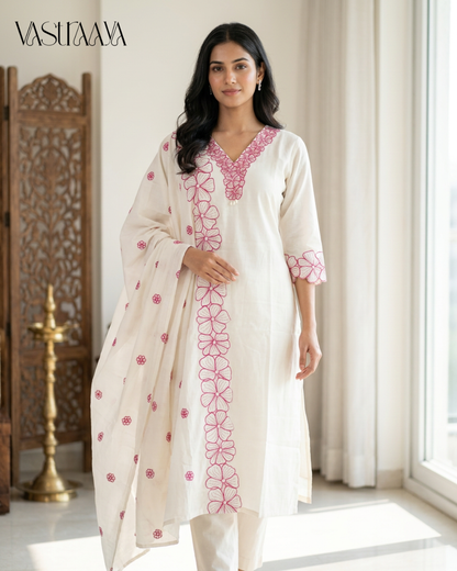 3 pcs Hand Work Embroidery Kurta Pant Set