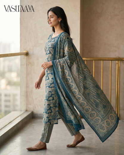 Modern-Traditional Kurta Pant Set 3pcs