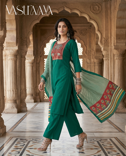 Emerald Green Ethnic Kurta Set with Dupatta
