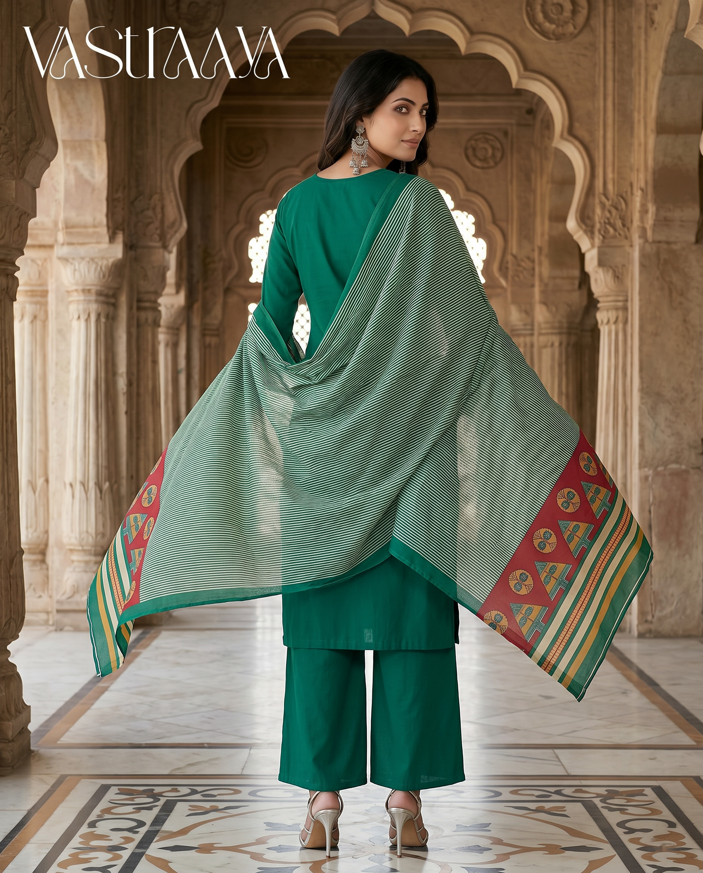 Emerald Green Ethnic Kurta Set with Dupatta