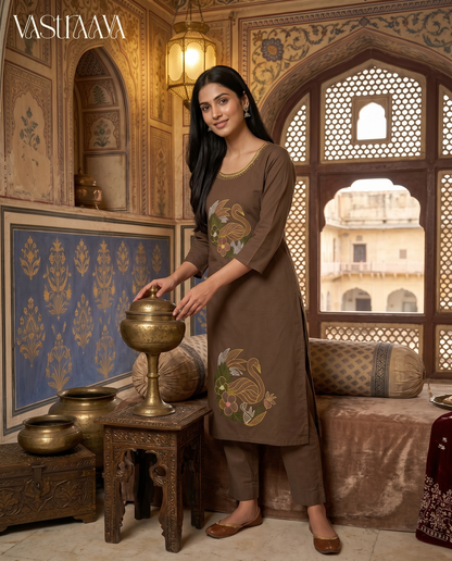 Earthy Brown Artistic Kurti Set