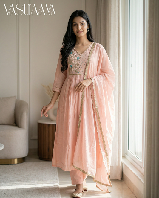 Blush Pink Embroidered Anarkali Suit Set