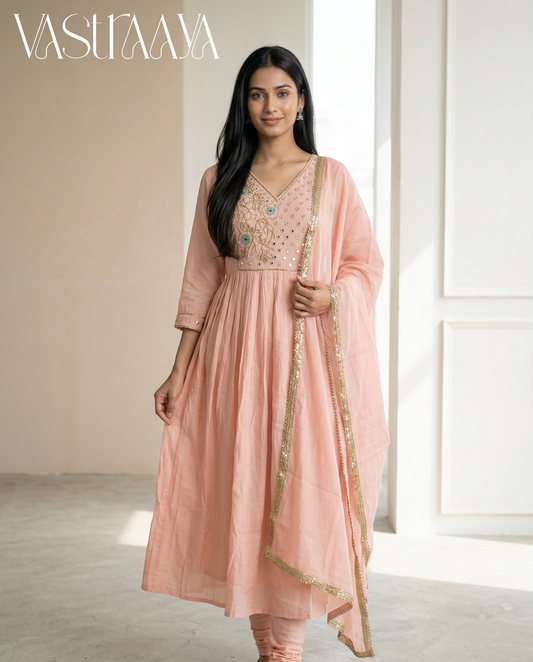 Blush Pink Embroidered Anarkali Suit Set