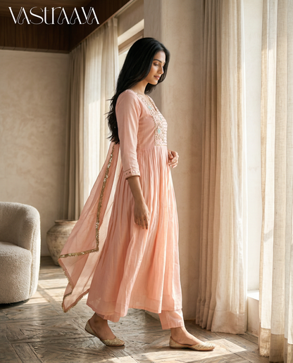 Blush Pink Embroidered Anarkali Suit Set