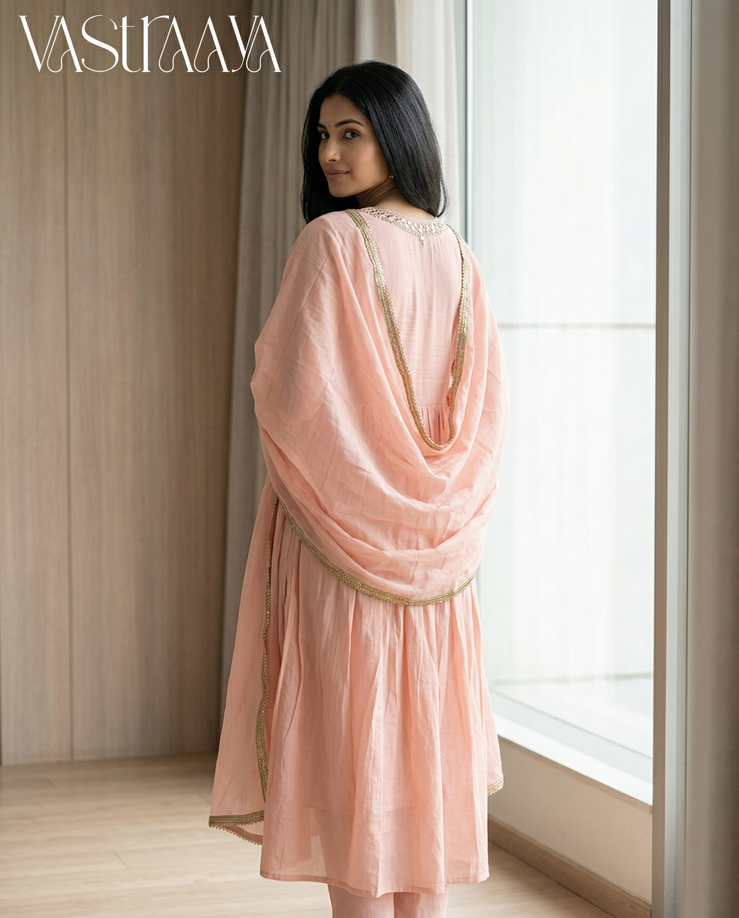 Blush Pink Embroidered Anarkali Suit Set