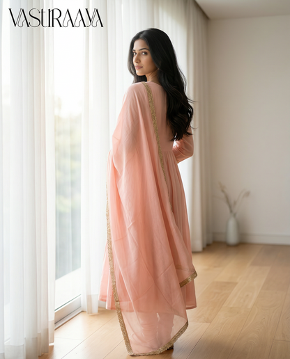 Blush Pink Embroidered Anarkali Suit Set