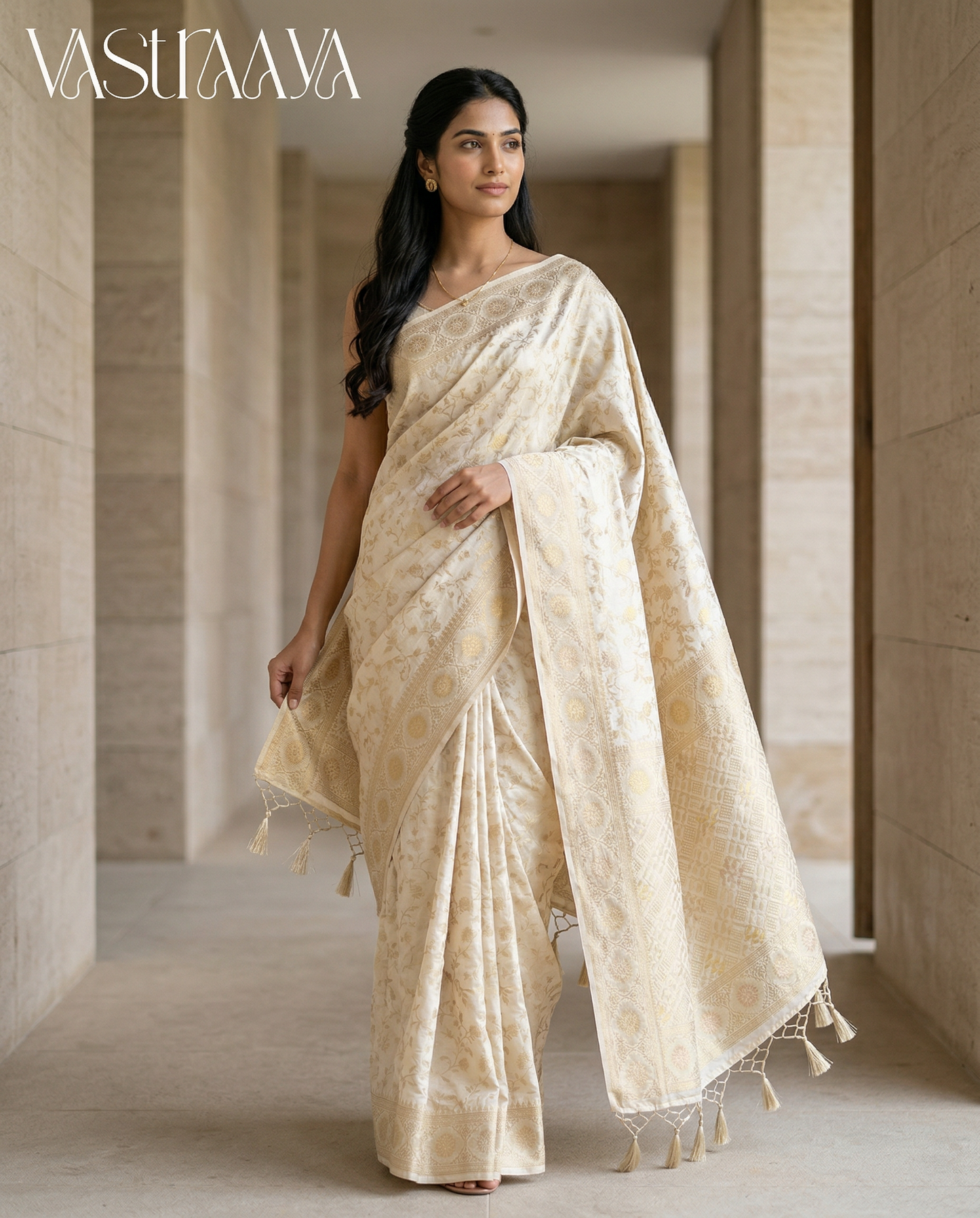 South Silk Saree white