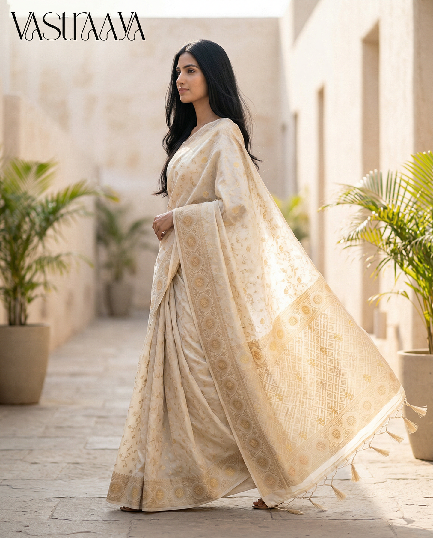 South Silk Saree white