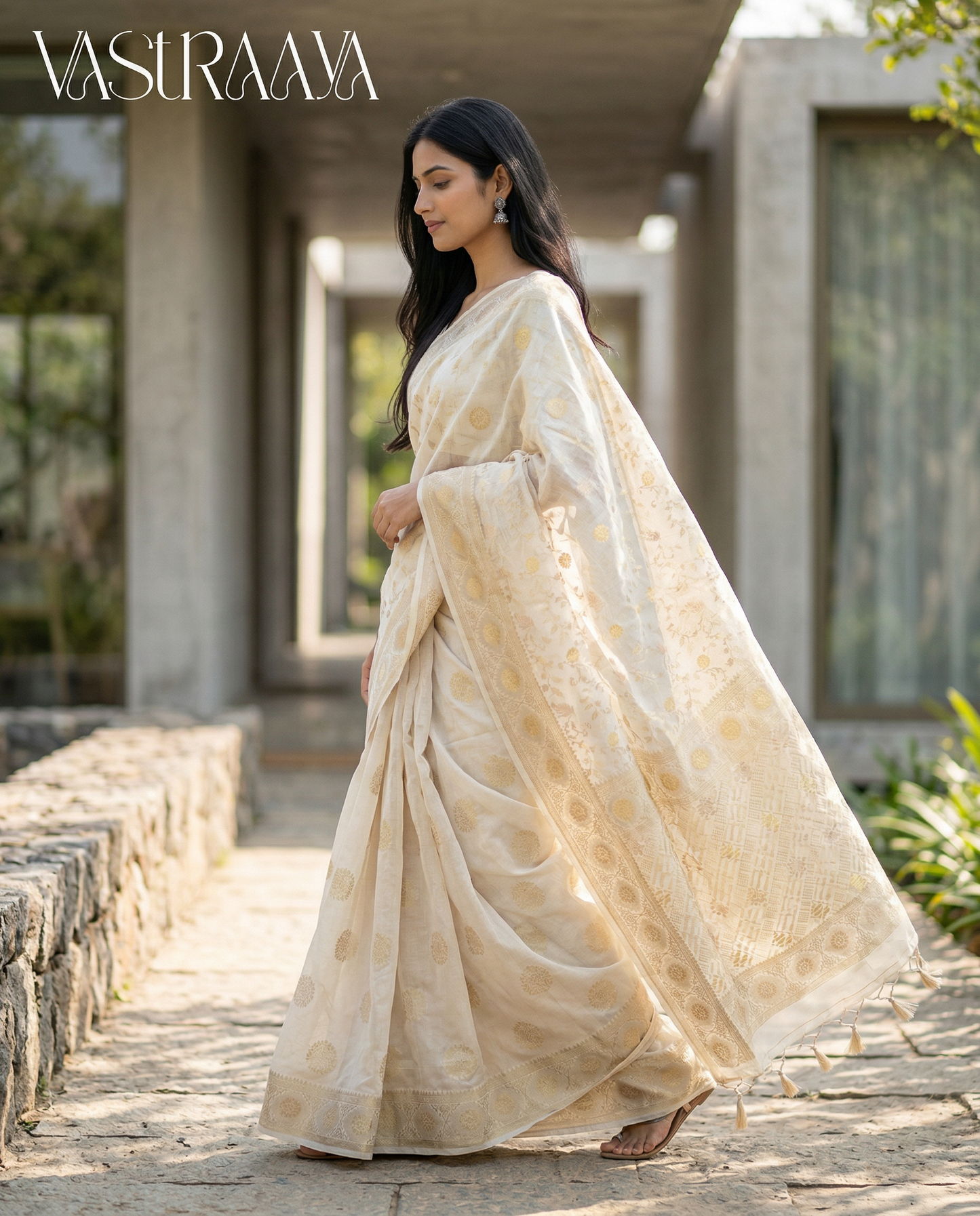 South Silk Saree white