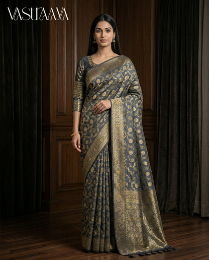 South Silk Midnight Grey Saree