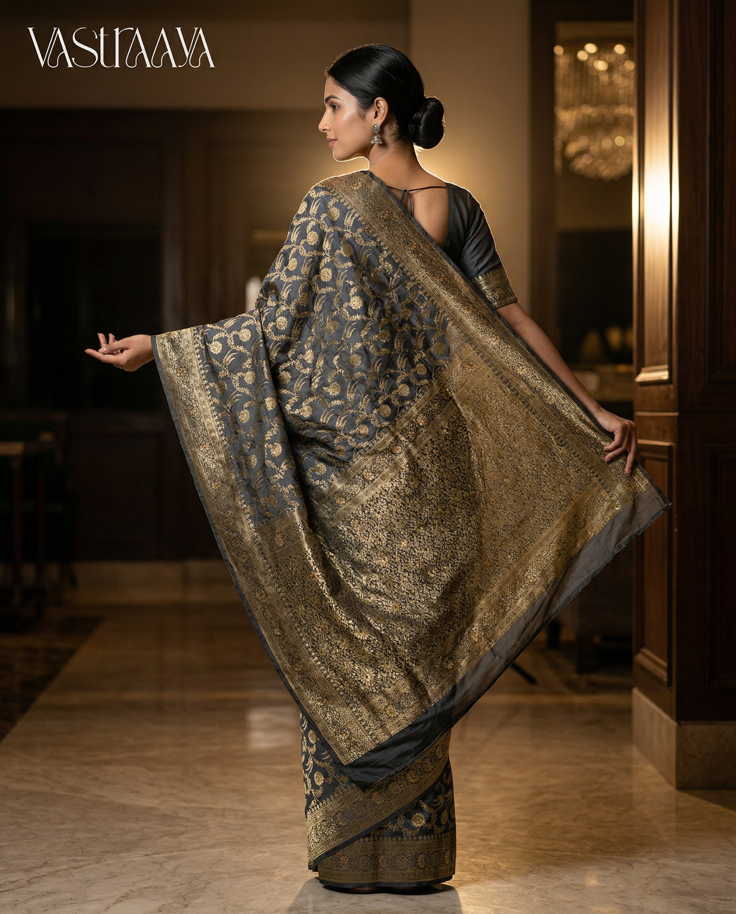 South Silk Midnight Grey Saree