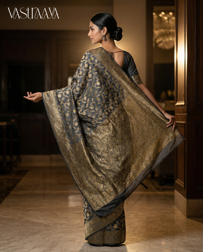 South Silk Midnight Grey Saree