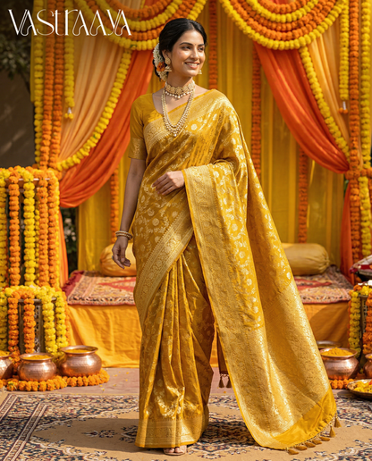 South Silk Mustard Yellow Saree