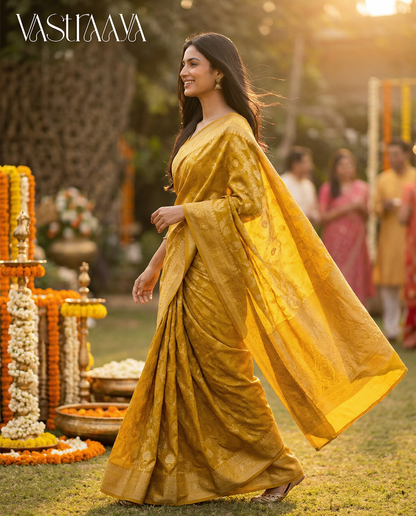 South Silk Mustard Yellow Saree
