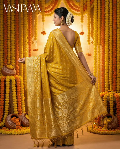 South Silk Mustard Yellow Saree