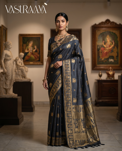 South Silk Charcoal Grey Saree