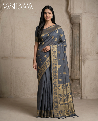 South Silk Charcoal Grey Saree