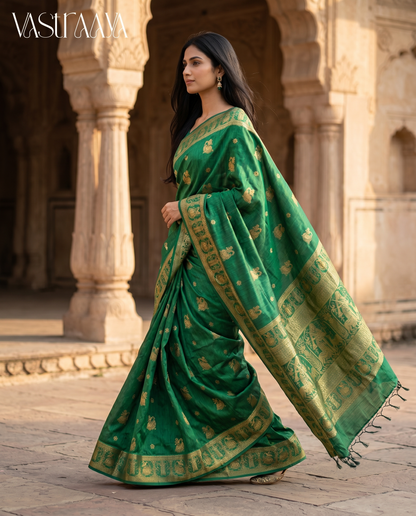 South Silk Green Temple Border Saree