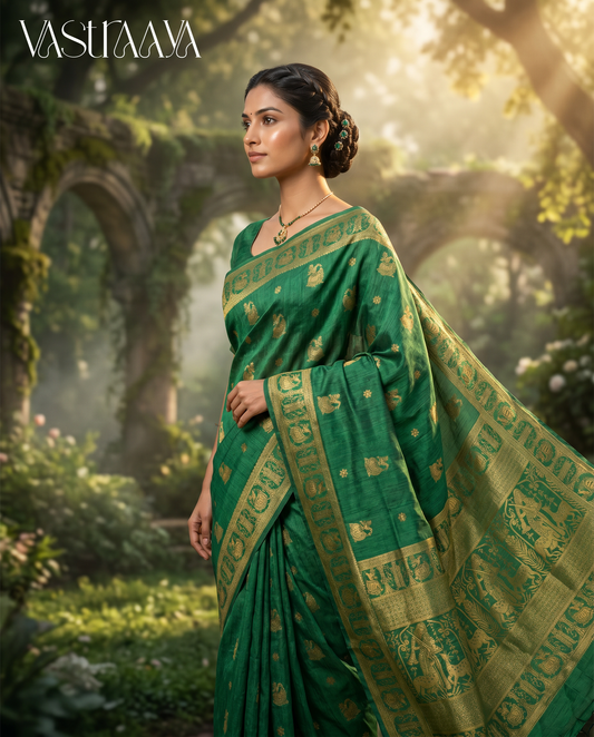 South Silk Green Temple Border Saree