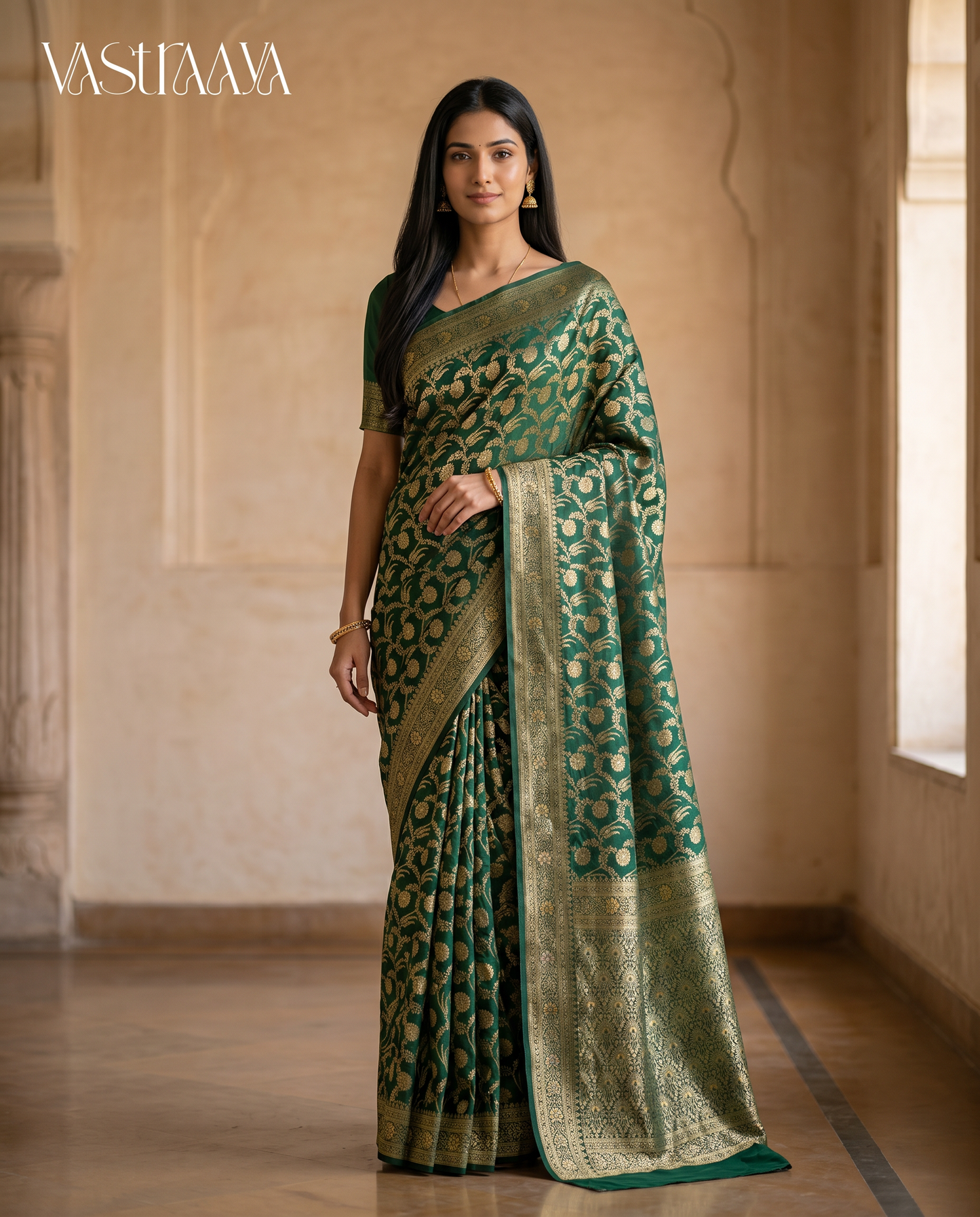 South Silk Emerald Green Saree