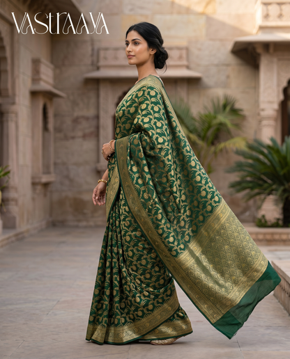 South Silk Emerald Green Saree