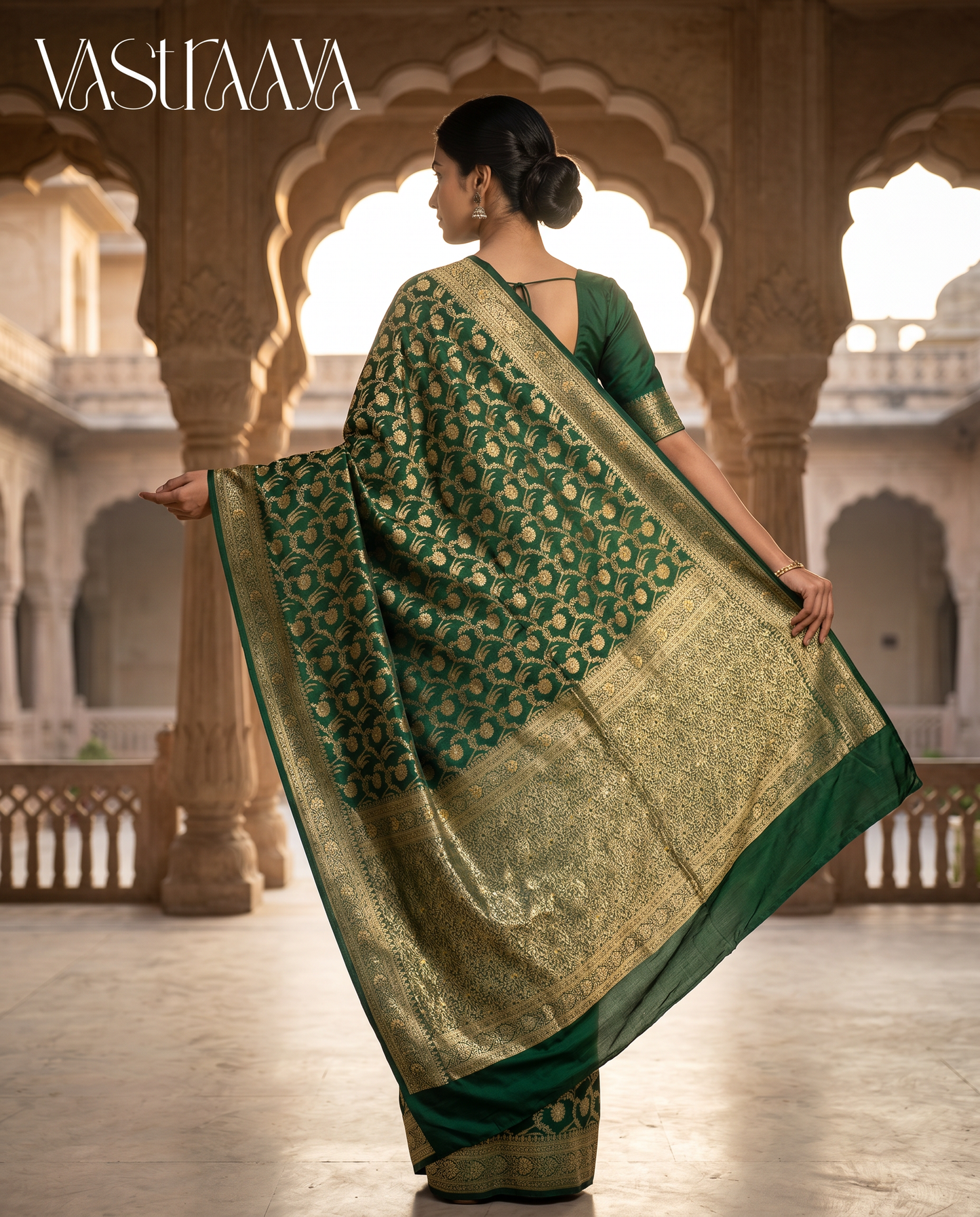 South Silk Emerald Green Saree