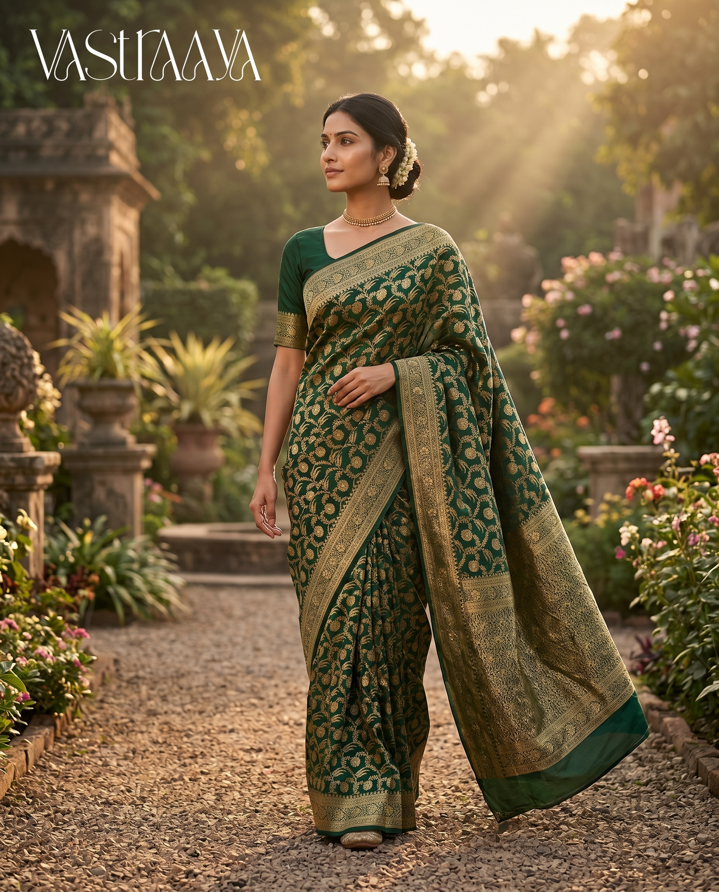 South Silk Emerald Green Saree