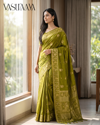 South Silk Olive Green Saree