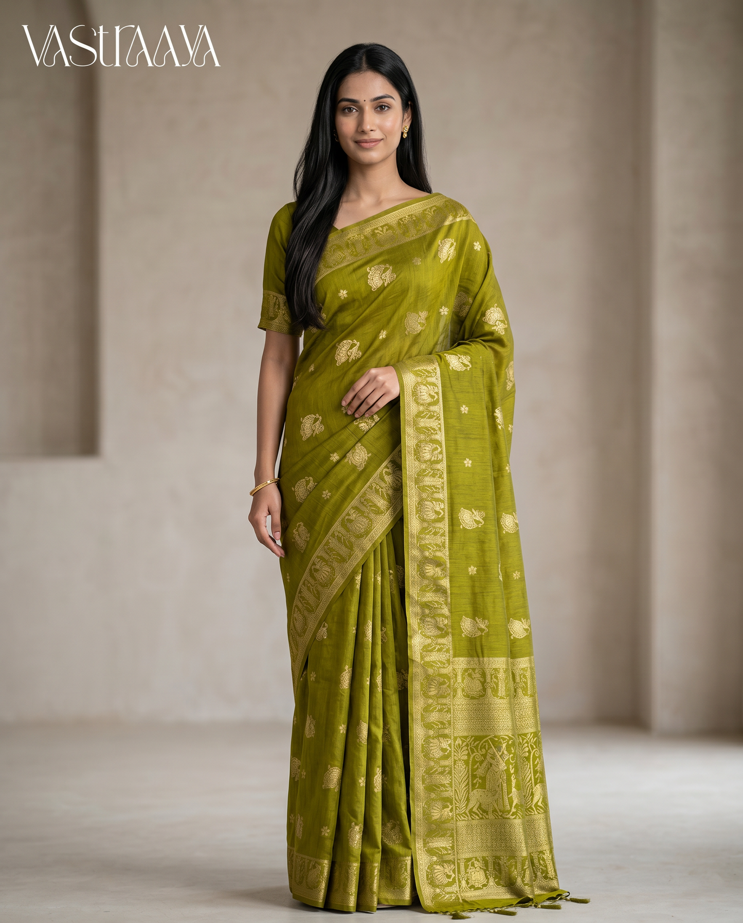 South Silk Olive Green Saree