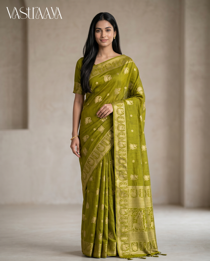 South Silk Olive Green Saree