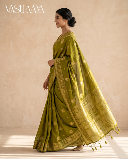 South Silk Olive Green Saree