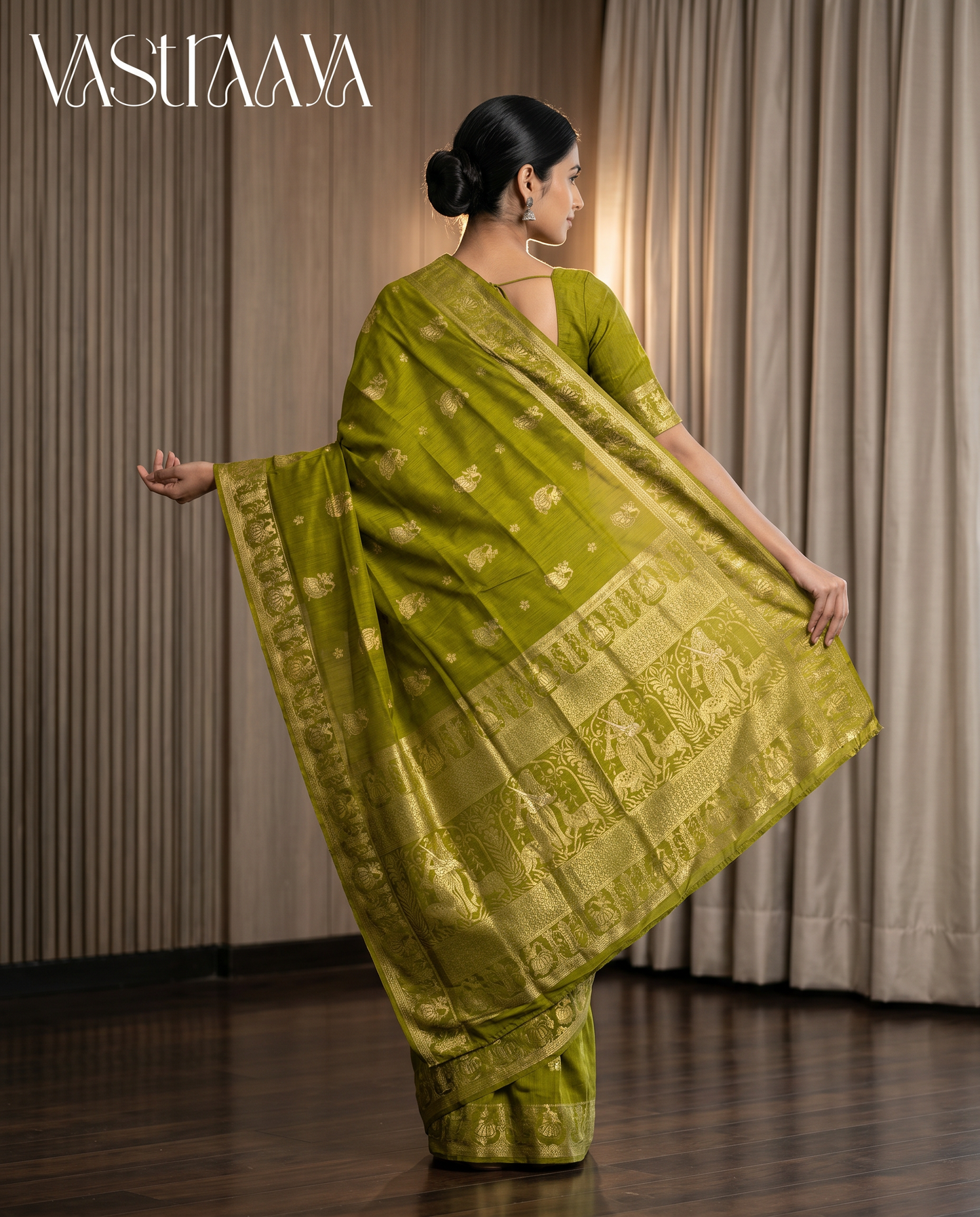 South Silk Olive Green Saree