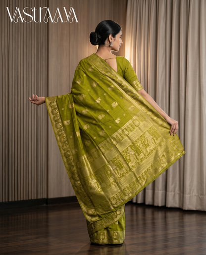 South Silk Olive Green Saree