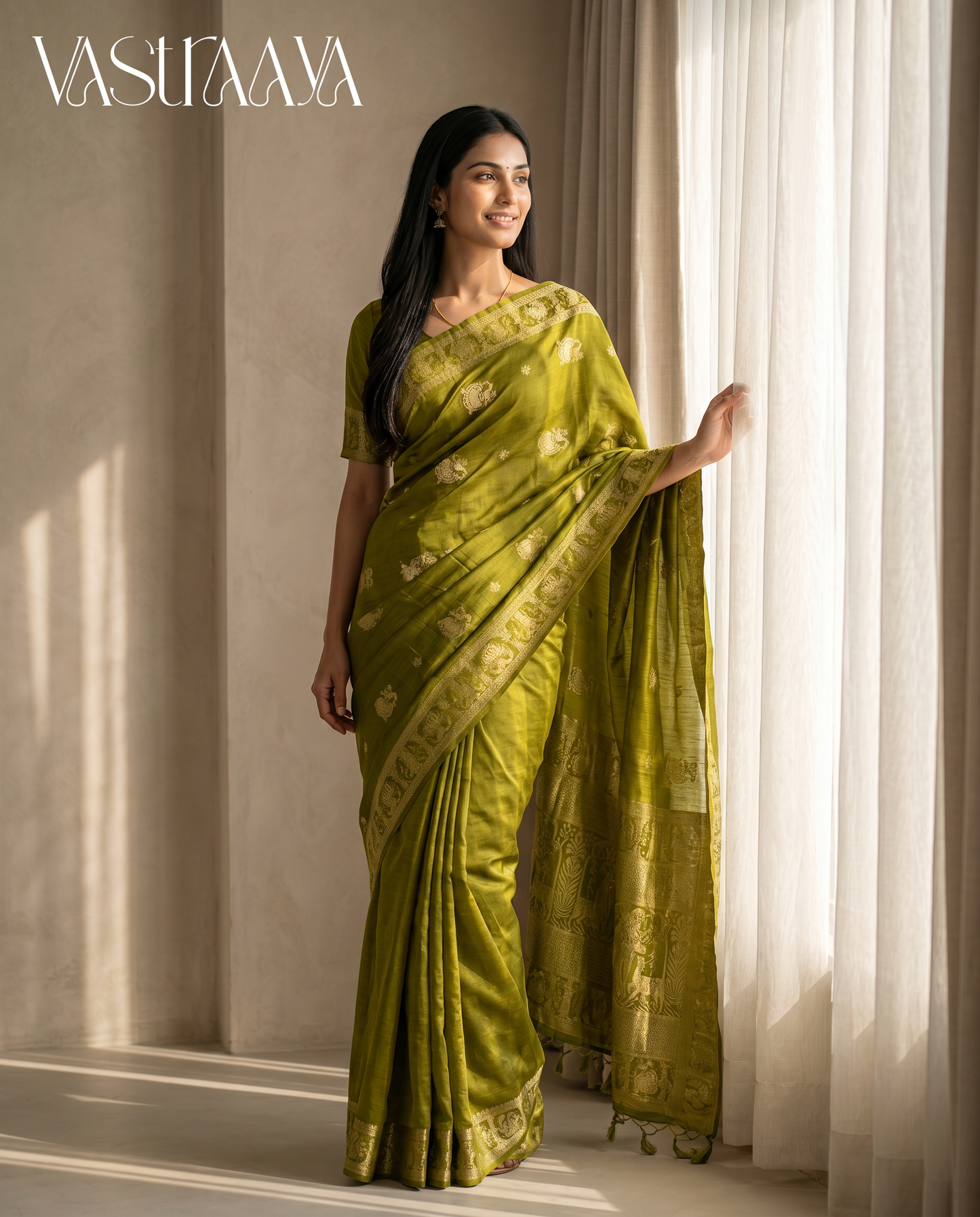 South Silk Olive Green Saree