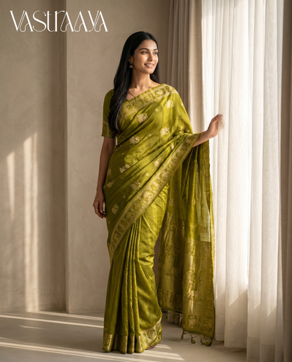 South Silk Olive Green Saree