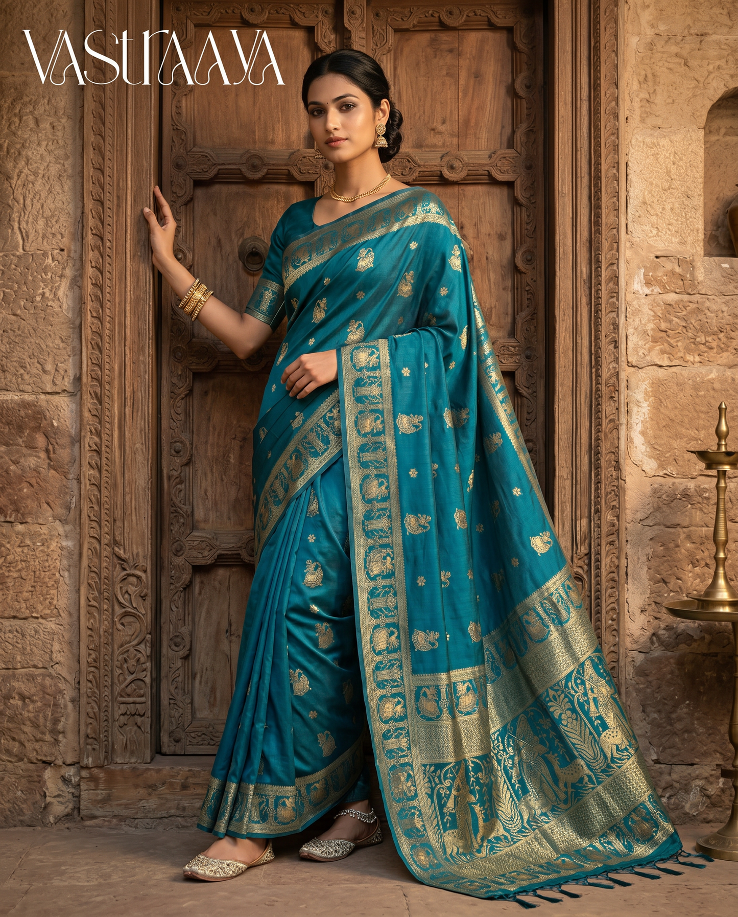 South Silk Teal Green Saree