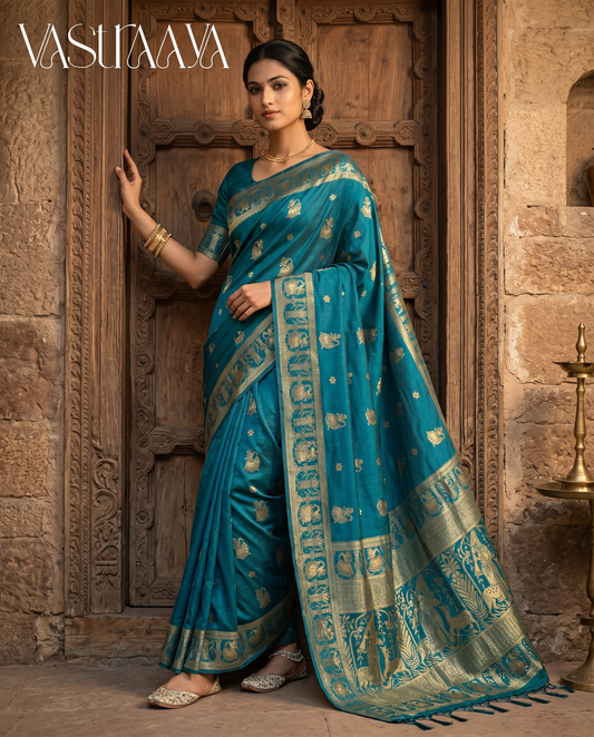 South Silk Teal Green Saree