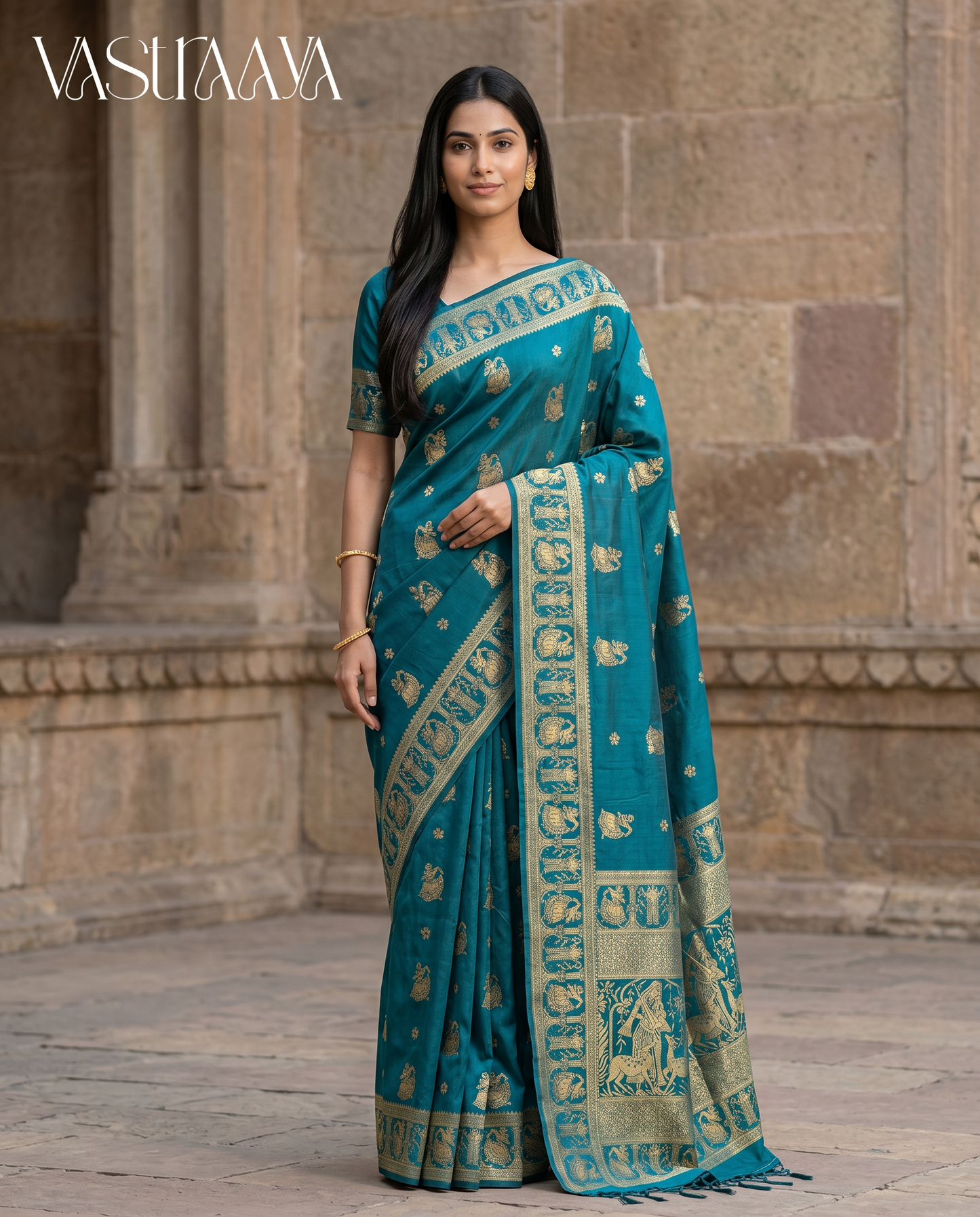 South Silk Teal Green Saree