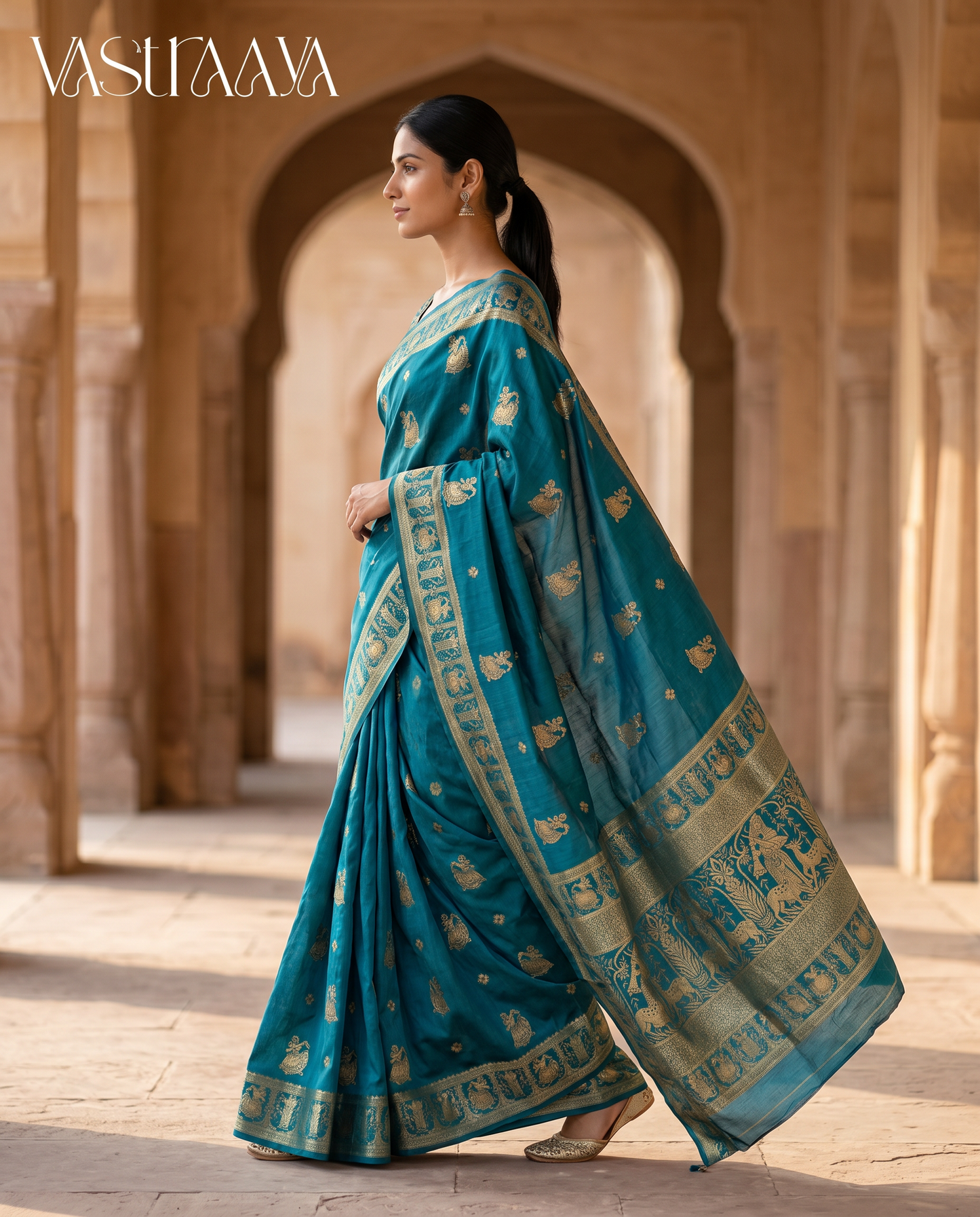 South Silk Teal Green Saree