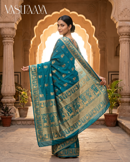 South Silk Teal Green Saree