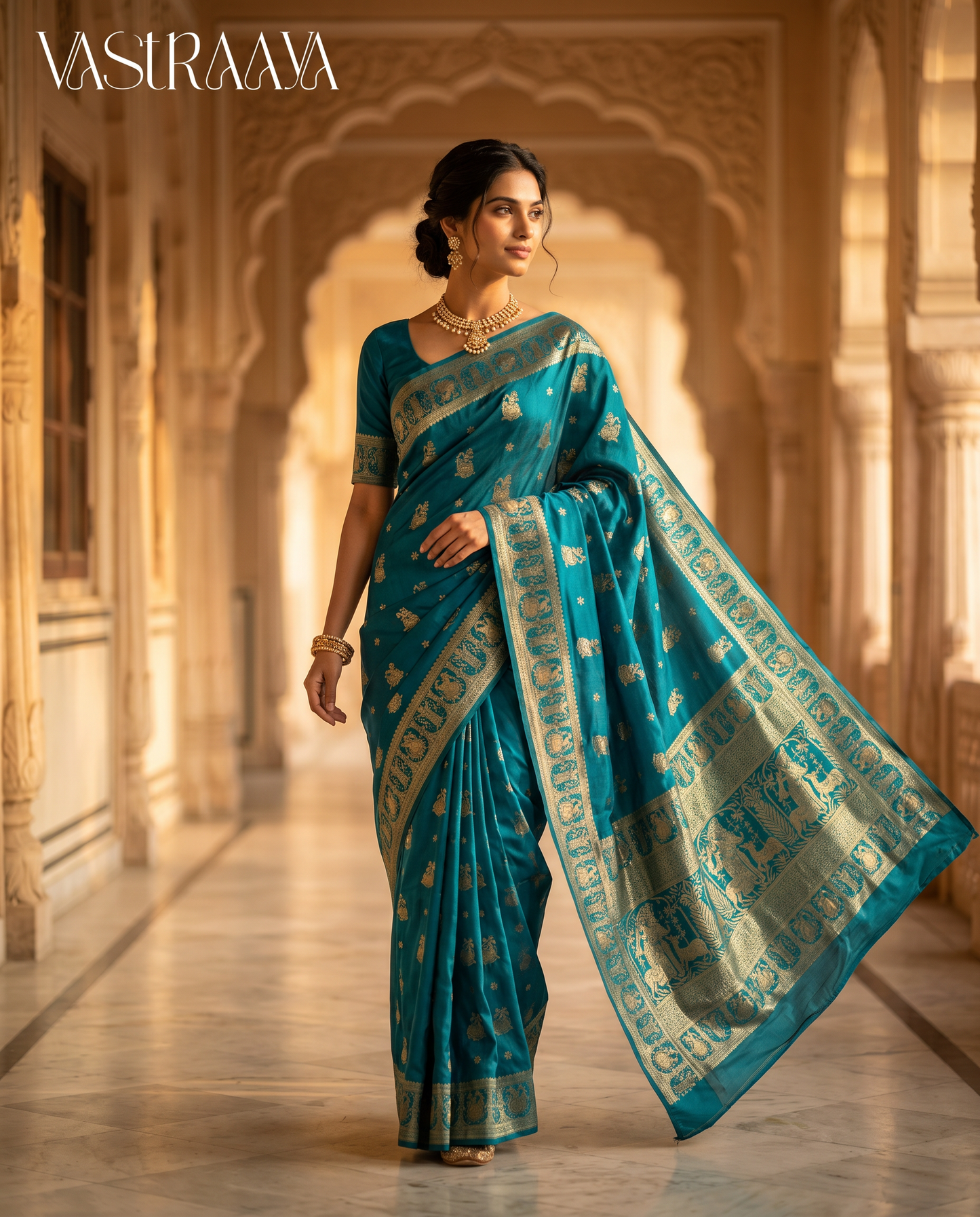 South Silk Teal Green Saree