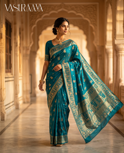 South Silk Teal Green Saree