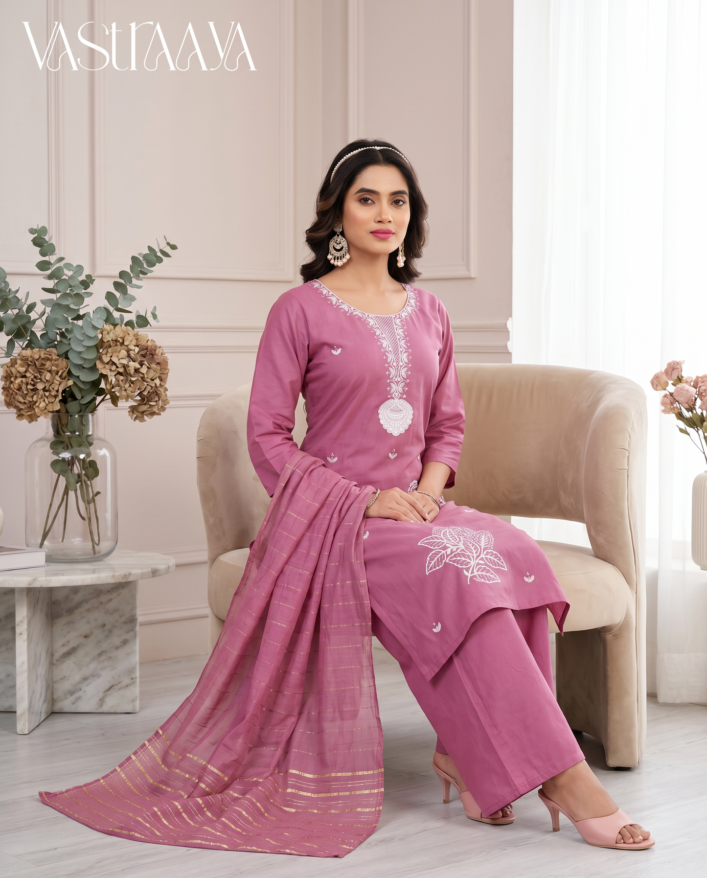Blush Pink Embroidered Kurta Set