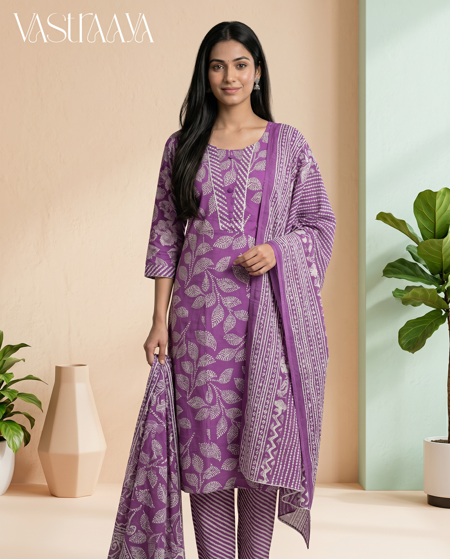 Lavender Printed Kurta Set
