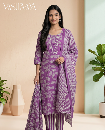 Lavender Printed Kurta Set