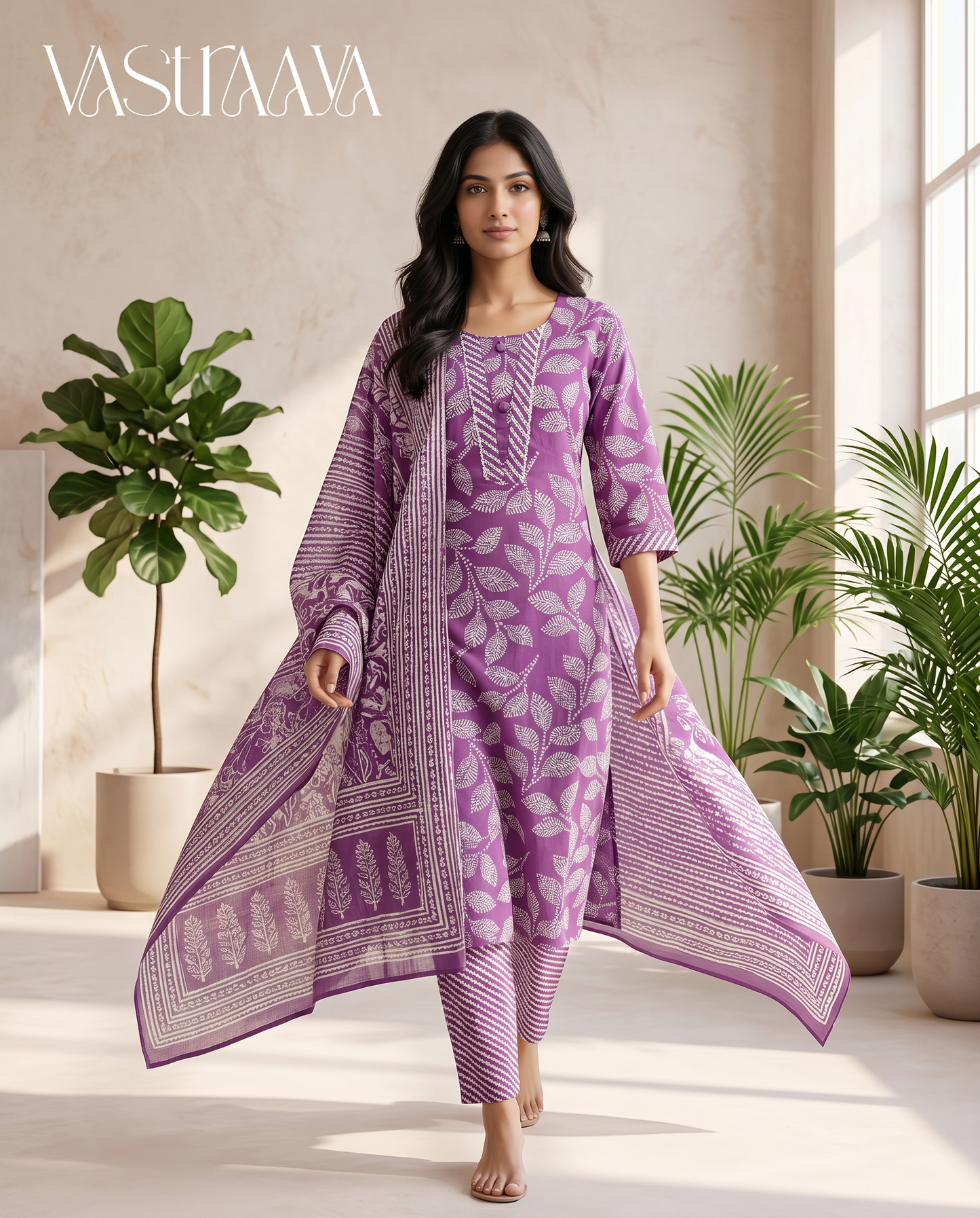 Lavender Printed Kurta Set